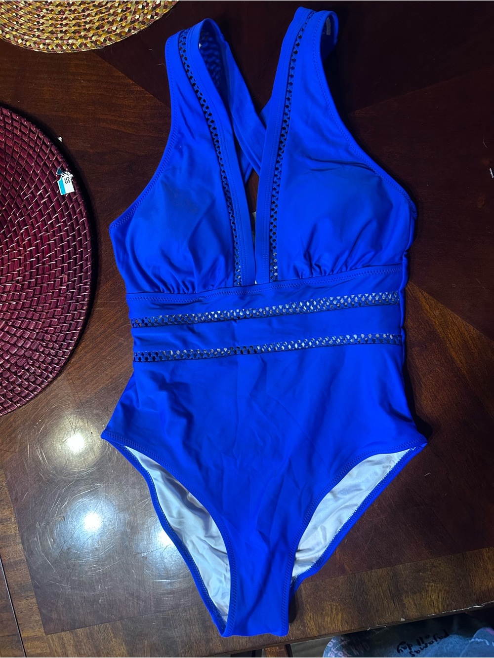 Royal Blue One-Piece Swimsuit with Ladder Trim